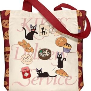 Aesthetic Heavy Canvas Tote Bag - with Pocket for Women Large Size 14''×16''×3.5'' Cloth Cotton Bags for Shopping(Cat Cake)