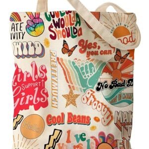 Aesthetic Canvas Tote Bag - Reusable Shoulder Tote Bag for Women Lady Casual Vacation, Shopping, Work, Gym（Bibe Inspiration）