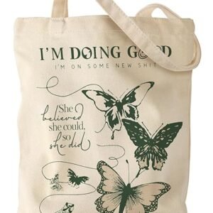 Aesthetic Canvas Tote Bag - Reusable Shoulder Tote Bag for Women Lady Casual Vacation, Shopping, Work, Gym（Butterfly Verse）