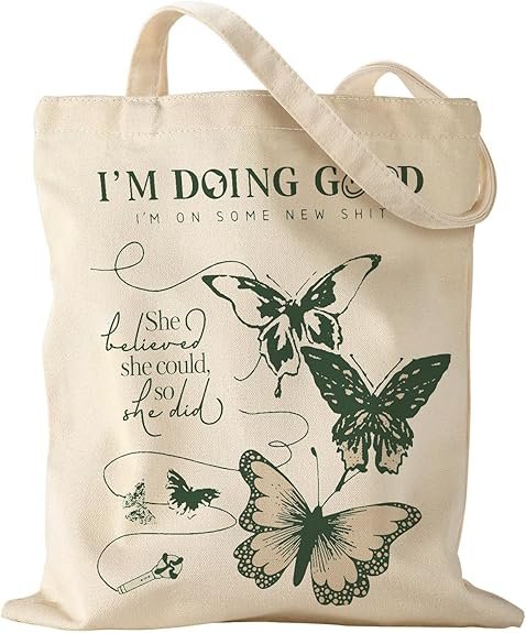 Aesthetic Canvas Tote Bag - Reusable Shoulder Tote Bag for Women Lady Casual Vacation, Shopping, Work, Gym(Butterfly Verse)