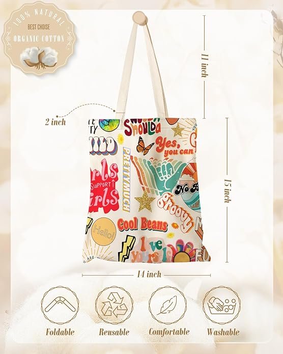 Aesthetic Canvas Tote Bag - Reusable Shoulder Tote Bag for Women Lady Casual Vacation, Shopping, Work, Gym(Bibe Inspiration) - Image 2