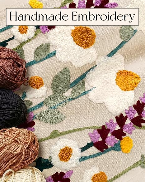 Aesthetic Embroidery Tote Bag for Women - Reusable Canvas Cute Shoulder Bag for Shopping, Grocery, Work, Book(Wild Flowers) - Image 2