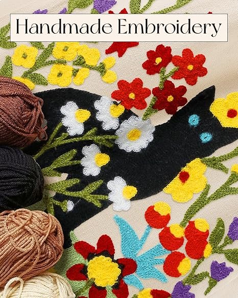 Aesthetic Embroidery Tote Bag for Women - Reusable Canvas Cute Shoulder Bag for Shopping, Grocery, Work, Book(Flower Cats) - Image 2