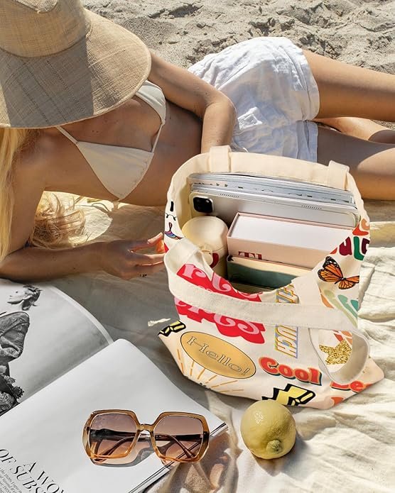 Aesthetic Canvas Tote Bag - Reusable Shoulder Tote Bag for Women Lady Casual Vacation, Shopping, Work, Gym(Bibe Inspiration) - Image 4