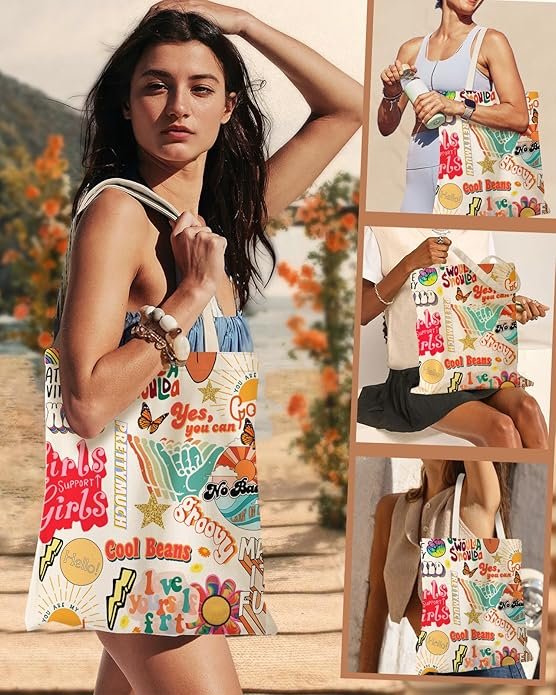 Aesthetic Canvas Tote Bag - Reusable Shoulder Tote Bag for Women Lady Casual Vacation, Shopping, Work, Gym(Bibe Inspiration) - Image 5