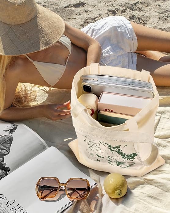Aesthetic Canvas Tote Bag - Reusable Shoulder Tote Bag for Women Lady Casual Vacation, Shopping, Work, Gym(Butterfly Verse) - Image 5