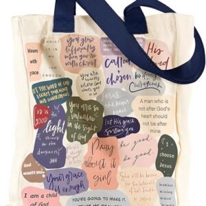 Aesthetic Heavy Canvas Tote Bag with Pocket for Women, Cloth Gusseted Totes Bag with Pattern for Shopping（Christian Quotes）