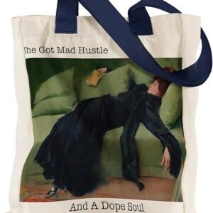 Aesthetic Heavy Canvas Tote Bag with Pocket for Women, Cloth Gusseted Totes Bag with Pattern for Shopping（Lying Woman）