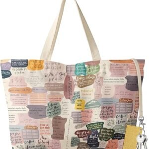 Large Tote Bag for Women - Aesthetic Cute Big Canvas Bags with Zipper Cotton Shoulder Bag for Gym, Travel, Work（Collage Text）