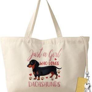 Large Tote Bag for Women - Aesthetic Cute Big Canvas Bags with Zipper Cotton Shoulder Bag for Gym, Travel, Work（Dachshunds）