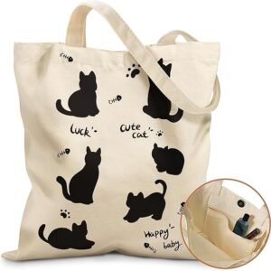 Aesthetic Tote Bag for Girls - with Magnetic Buckle and Zipper Inner Pocket for Women Lady Canvas Cotton Tote Bag（Six Cats）