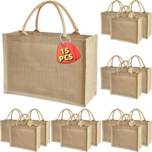 15 Pcs Jute handbag burlap tote bags Travel holiday Wedding Bridesmaids welcome bags Party Holiday Women's gifts Handmade linen DIY reusable beach sundries storage bag