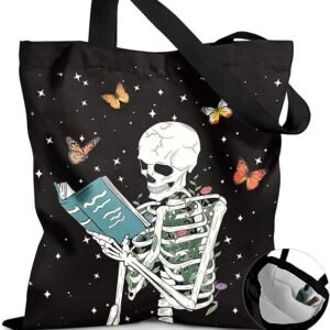 Canvas Tote Bag for Women - Aesthetic Canvas Totes with Pockets Cute Reusable Cloths Ladies Shoulder Bag（Skull Book）