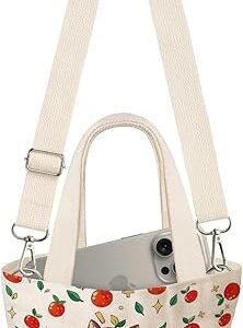 Cute Mini Canvas Tote Bag for Kids - Aesthetic Bags Size 8''× 6'' Magnetic Buckle for Kids Girls Cloth Cotton（Apple Cat）