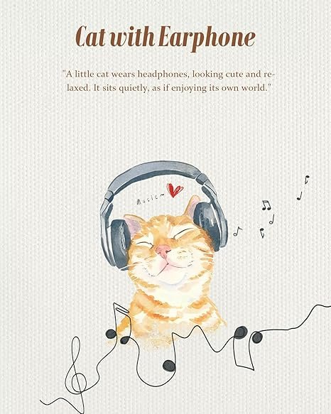 Large Tote Bag for Women - Aesthetic Cute Big Canvas Bags with Zipper Cotton Shoulder Bag for Gym, Travel, Work(Cat With Earphone) - Image 2