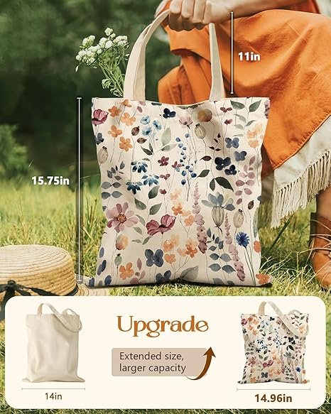Aesthetic Tote Bag for Girls - with Magnetic Buckle and Zipper Inner Pocket for Women Lady Canvas Cotton Tote Bag(Colorful Leaf) - Image 2
