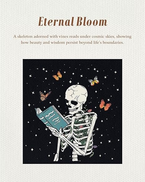 Canvas Tote Bag for Women - Aesthetic Canvas Totes with Pockets Cute Reusable Cloths Ladies Shoulder Bag(Skull Book) - Image 2