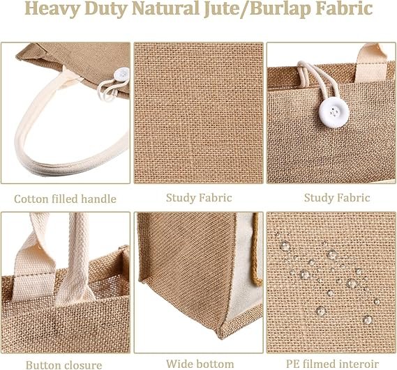 8 Pcs Burlap Tote Bags Bulk Large Jute Tote with Handles Reusable Canvas Gift Bags for Wedding Travel - Image 3