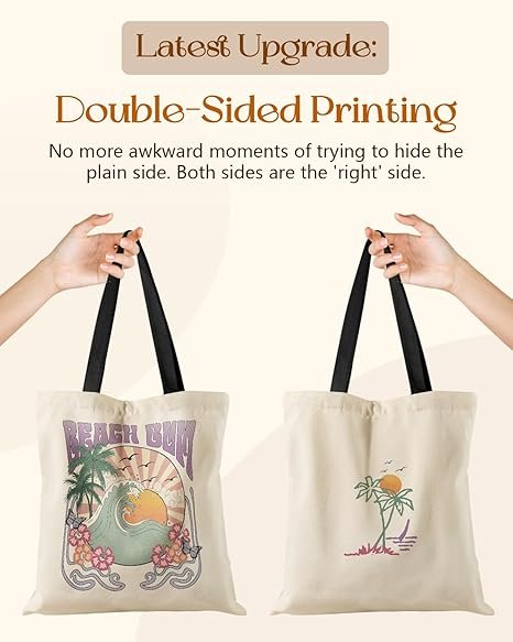 Aesthetic Tote Bag for Girls - with Magnetic Buckle and Zipper Inner Pocket for Women Lady Canvas Cotton Tote Bag(Beach Sunset) - Image 4