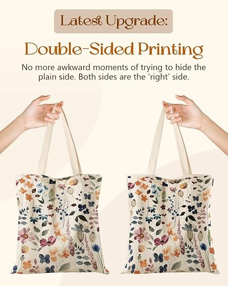 Aesthetic Tote Bag for Girls - with Magnetic Buckle and Zipper Inner Pocket for Women Lady Canvas Cotton Tote Bag(Colorful Leaf) - Image 4