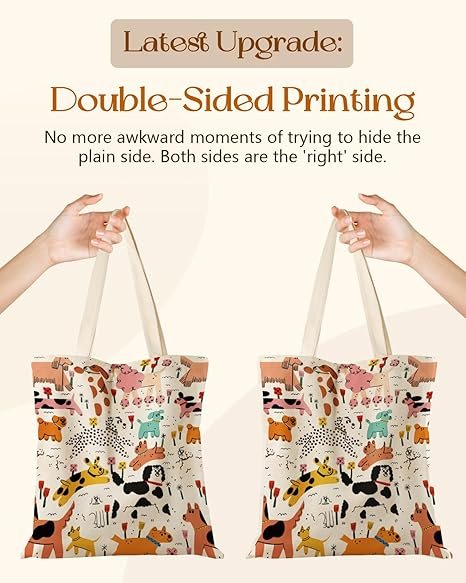 Aesthetic Tote Bag for Girls - with Magnetic Buckle and Zipper Inner Pocket for Women Lady Canvas Cotton Tote Bag(Dogs) - Image 4