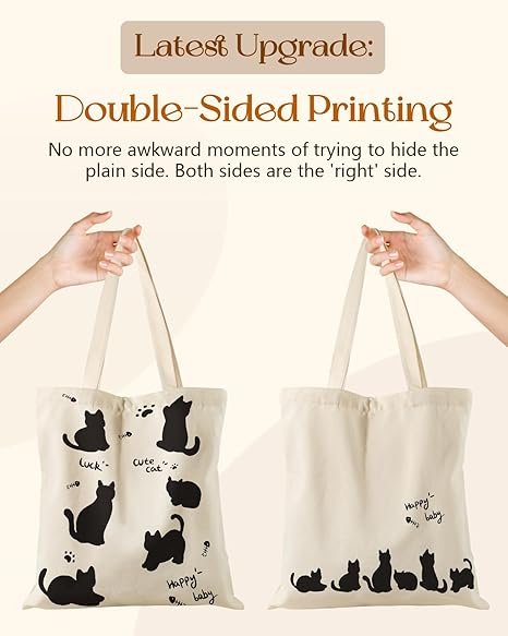 Aesthetic Tote Bag for Girls - with Magnetic Buckle and Zipper Inner Pocket for Women Lady Canvas Cotton Tote Bag(Six Cats) - Image 4