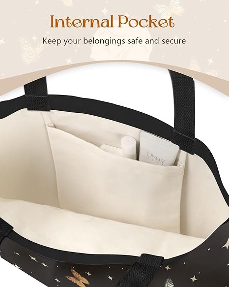 Canvas Tote Bag for Women - Aesthetic Canvas Totes with Pockets Cute Reusable Cloths Ladies Shoulder Bag(Skull Book) - Image 4