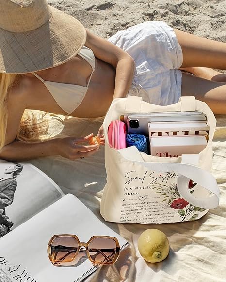 Aesthetic Heavy Canvas Tote Bag with Pocket for Women, Cloth Gusseted Totes Bag with Pattern for Shopping(Seeds of Kindness) - Image 5