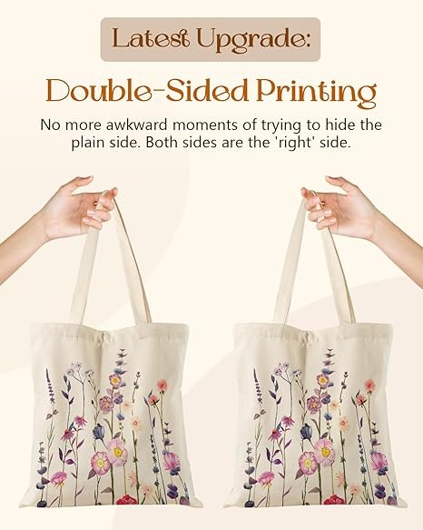 Aesthetic Tote Bag for Girls - with Magnetic Buckle and Zipper Inner Pocket for Women Lady Canvas Cotton Tote Bag(Purple Flower) - Image 5