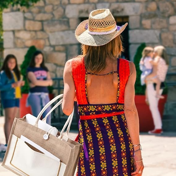 8 Pcs Burlap Tote Bags Bulk Large Jute Tote with Handles Reusable Canvas Gift Bags for Wedding Travel - Image 5