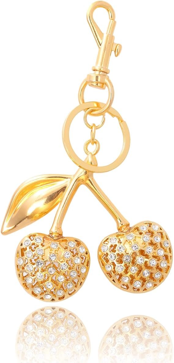 Cherry Bag Charm Keychain - Cute Purse Handbag Fruit Accessories - Beautiful Birthday Gift for Women