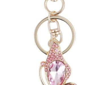 Charm Keychain for Women, Cute Heart Key Chain with Diamond Butterfly Pendant, Lovely Bag & Purse Keyring Accessory