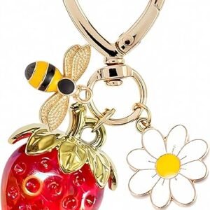 Cute Cherry Strawberry bag charms keychain purse accessories charm for women handbags Kawaii Flower Car Key Chain