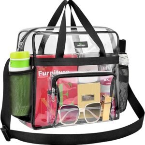 Clear Bag for Stadium Events 12×6×12 Clear Tote Lunch Bag with Reinforced Strap for Work, Concert and Sports, Black