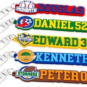 Personalized Sports Keychain – Custom Name Tag with Baseball, Basketball, Football, Soccer, Volleyball（Custom Logo）