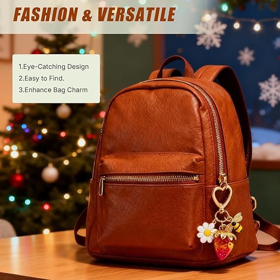 Cute Cherry Strawberry bag charms keychain purse accessories charm for women handbags Kawaii Flower Car Key Chain - Image 3