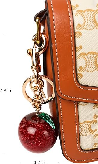 Cherry Bag Charm for Handbag, Big-Apple Strawberry Fruit Bag Charm Cherry Car Accessories KeyChain - Image 4