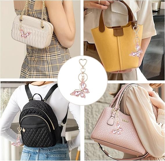 Charm Keychain for Women, Cute Heart Key Chain with Diamond Butterfly Pendant, Lovely Bag & Purse Keyring Accessory - Image 4