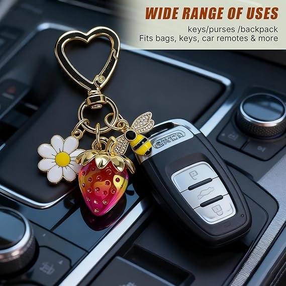 Cute Cherry Strawberry bag charms keychain purse accessories charm for women handbags Kawaii Flower Car Key Chain - Image 4