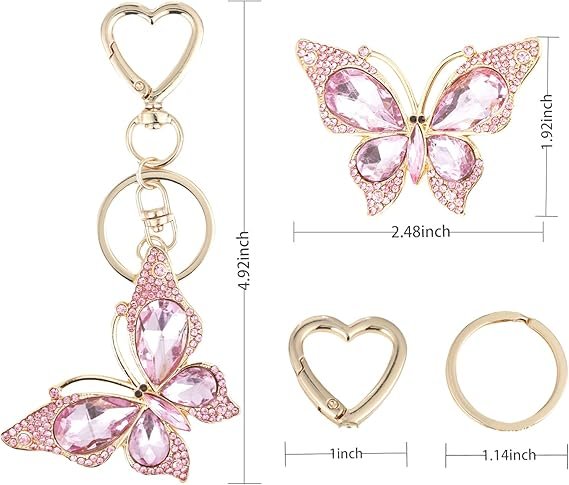 Charm Keychain for Women, Cute Heart Key Chain with Diamond Butterfly Pendant, Lovely Bag & Purse Keyring Accessory - Image 5
